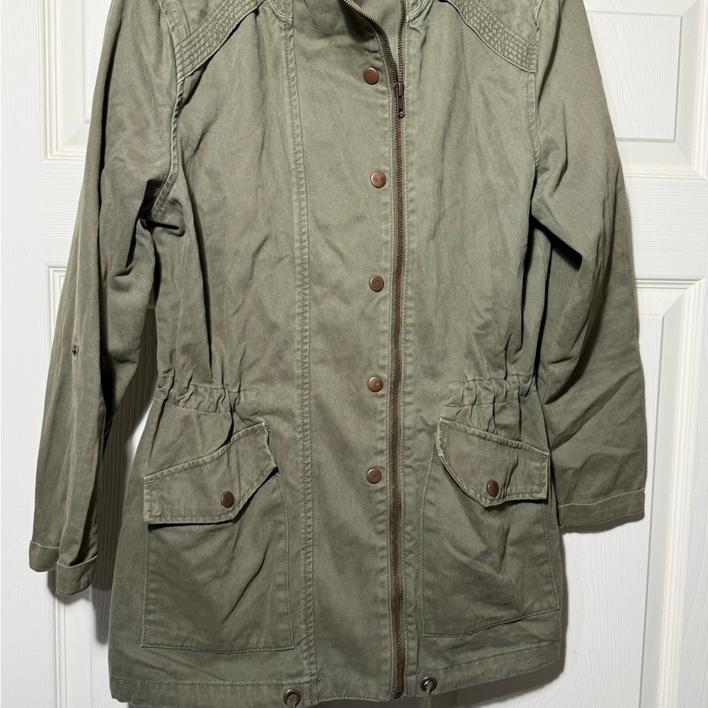 Forever 21 Olive Green Utility Jacket with Front Zip & Snap Placket